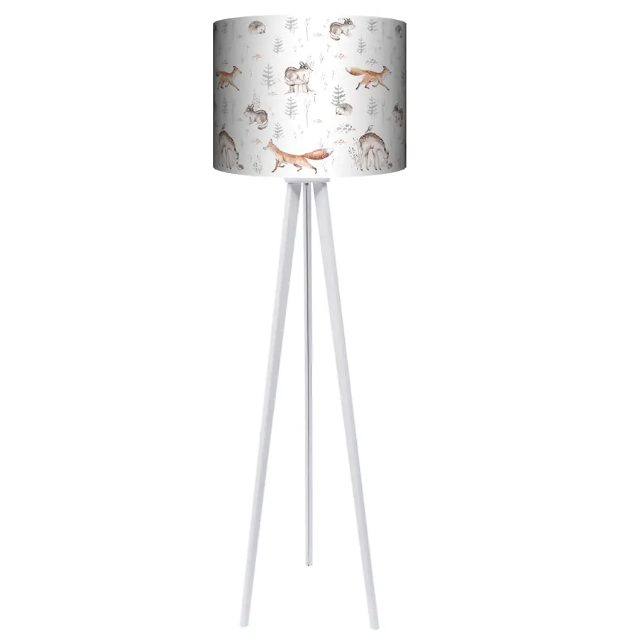 Lampa podłogowa - trójnóg drewniana duża Skandinavian Forest na bieli -kolor podstawy biały FL - orzech