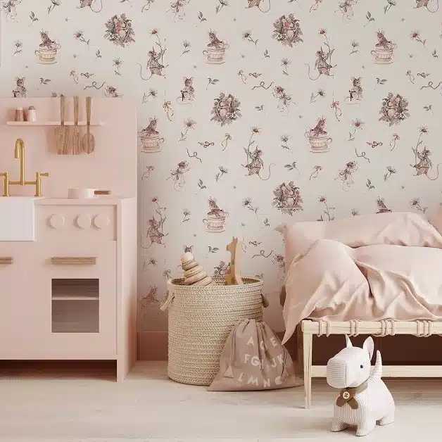 Tapeta ścienna Myszki i Stokrotki Beż