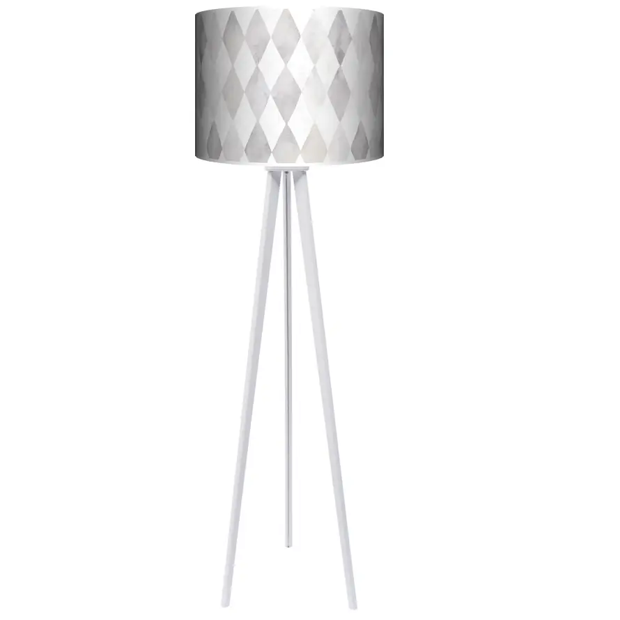 Lampa podłogowa - trójnóg drewniana duża Fairy Land Szare Romby -kolor podstawy biały FL