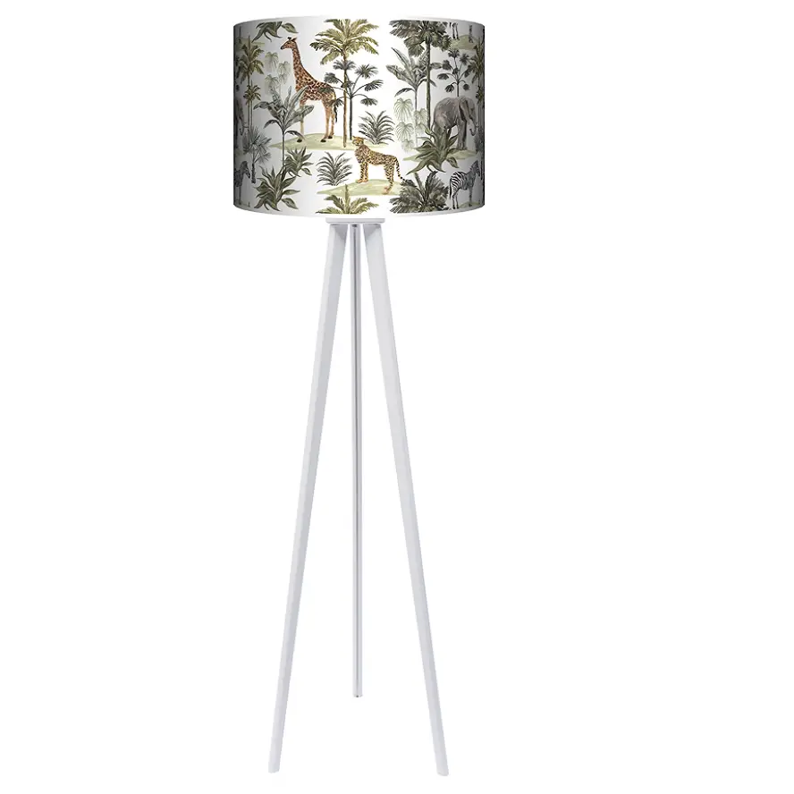 Lampa podłogowa - trójnóg drewniana duża Safari -kolor podstawy biały FL - czarny