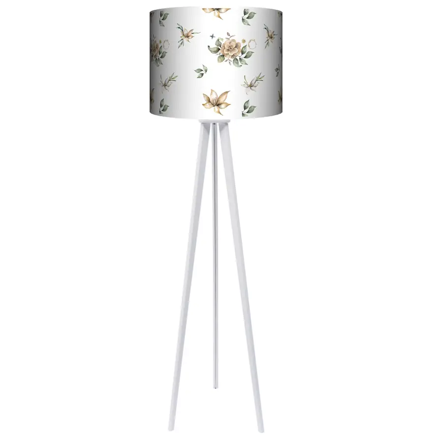 Lampa podłogowa - trójnóg drewniana duża Retro Flowers -kolor podstawy biały FL