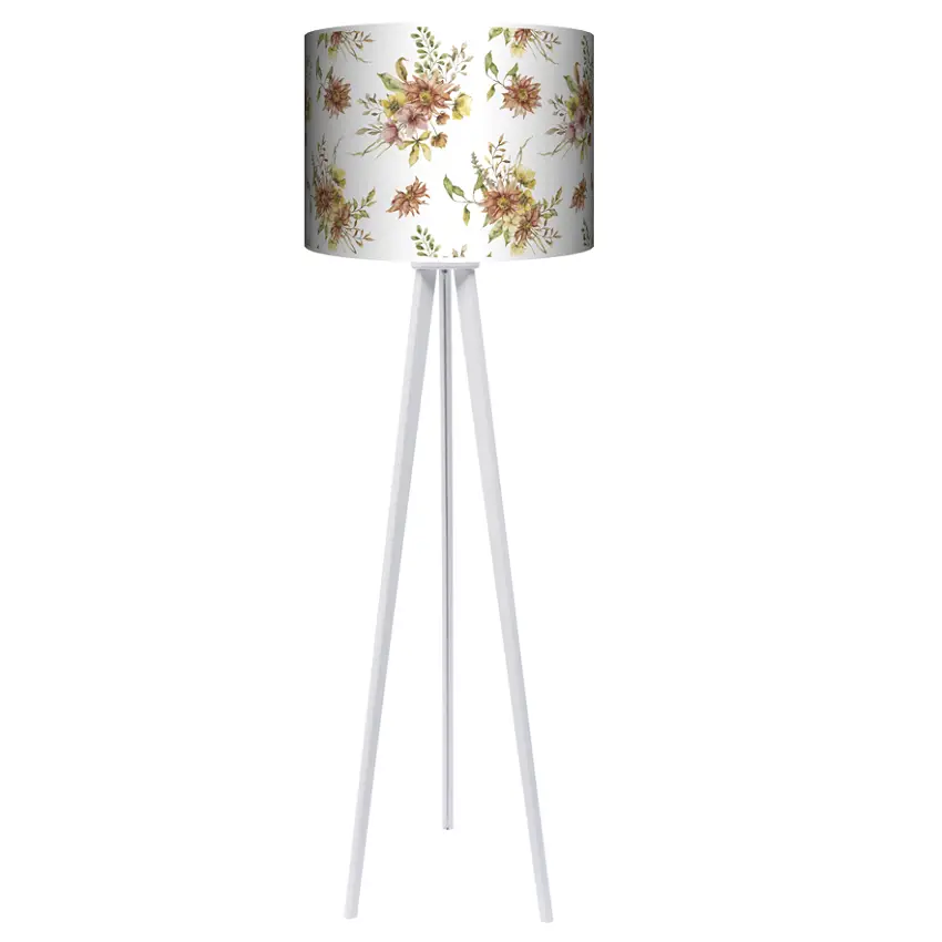 Lampa podłogowa - trójnóg drewniana duża Summer Flowers -kolor podstawy biały FL - czarny
