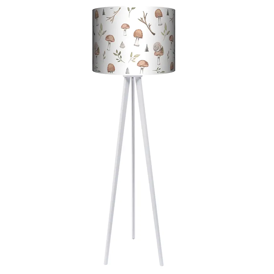 Lampa podłogowa - trójnóg drewniana duża Forest Story Pattern 3 na bieli -kolor podstawy biały FL - czarny