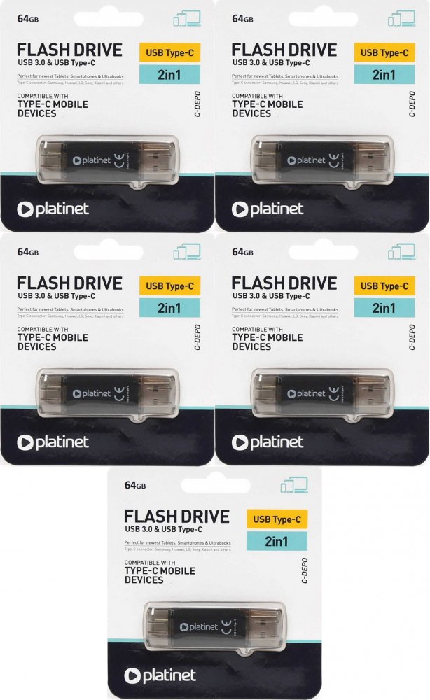 5x Pendrive Platinet C-Depo 2 w 1, 64GB, USB 3.0, czarny