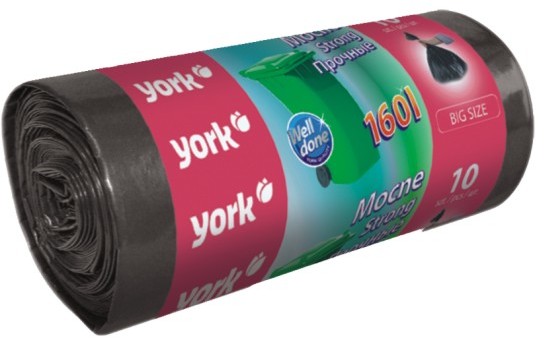 Worki na śmieci York Mocne, na odpady zmieszane, 160l, 10 sztuk, czarny