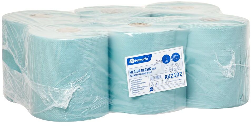 6x ręcznik papierowy Merida, 1-warstwowy, 180m, w roli, 1 rolka, zielony