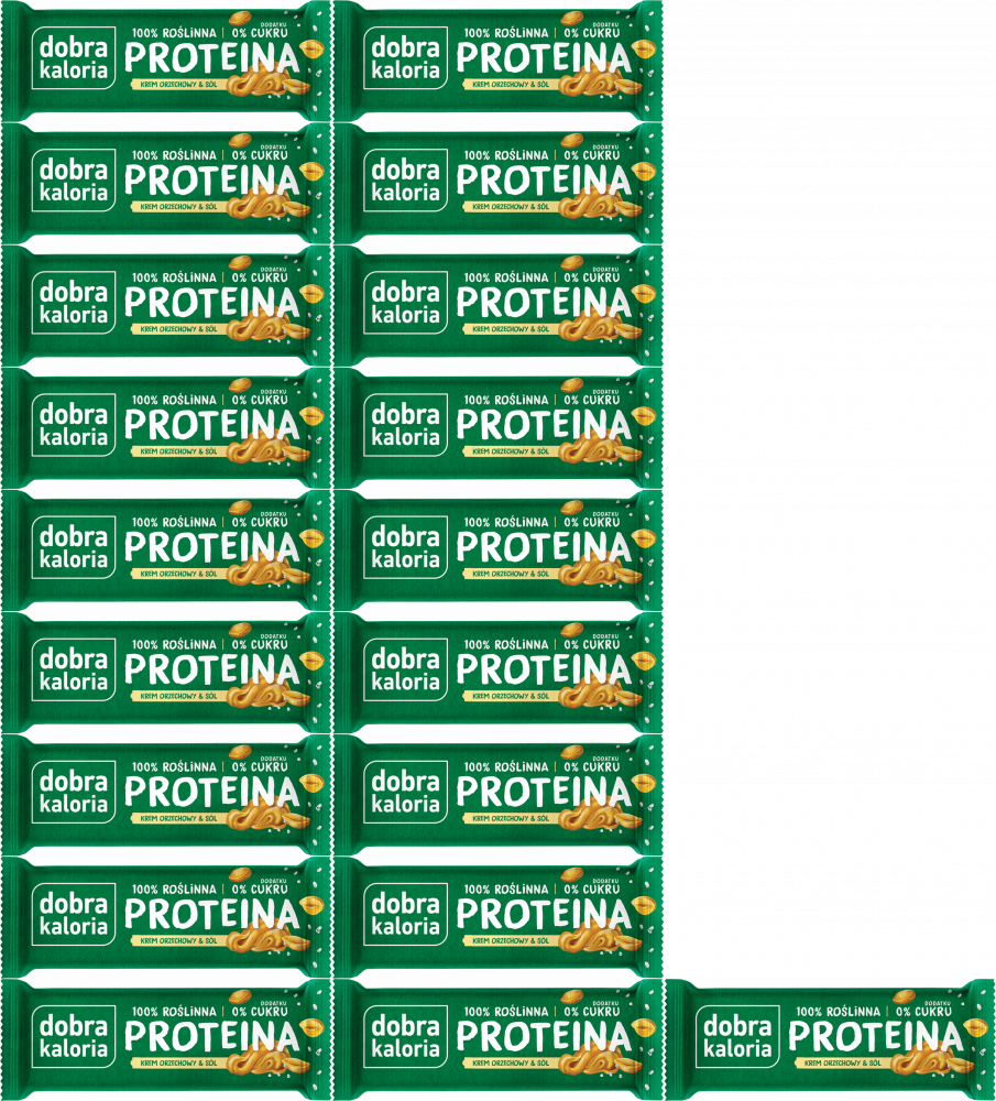 20x Baton proteinowy dobra kaloria Proteina, krem orzechowy i sól, bez cukru, 45g