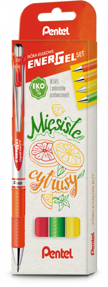 Pióro kulkowe automatyczne Pentel EnerGel Set BL77 Mięsiste cytrusy, 0.7mm, 4 sztuki, mix kolorów