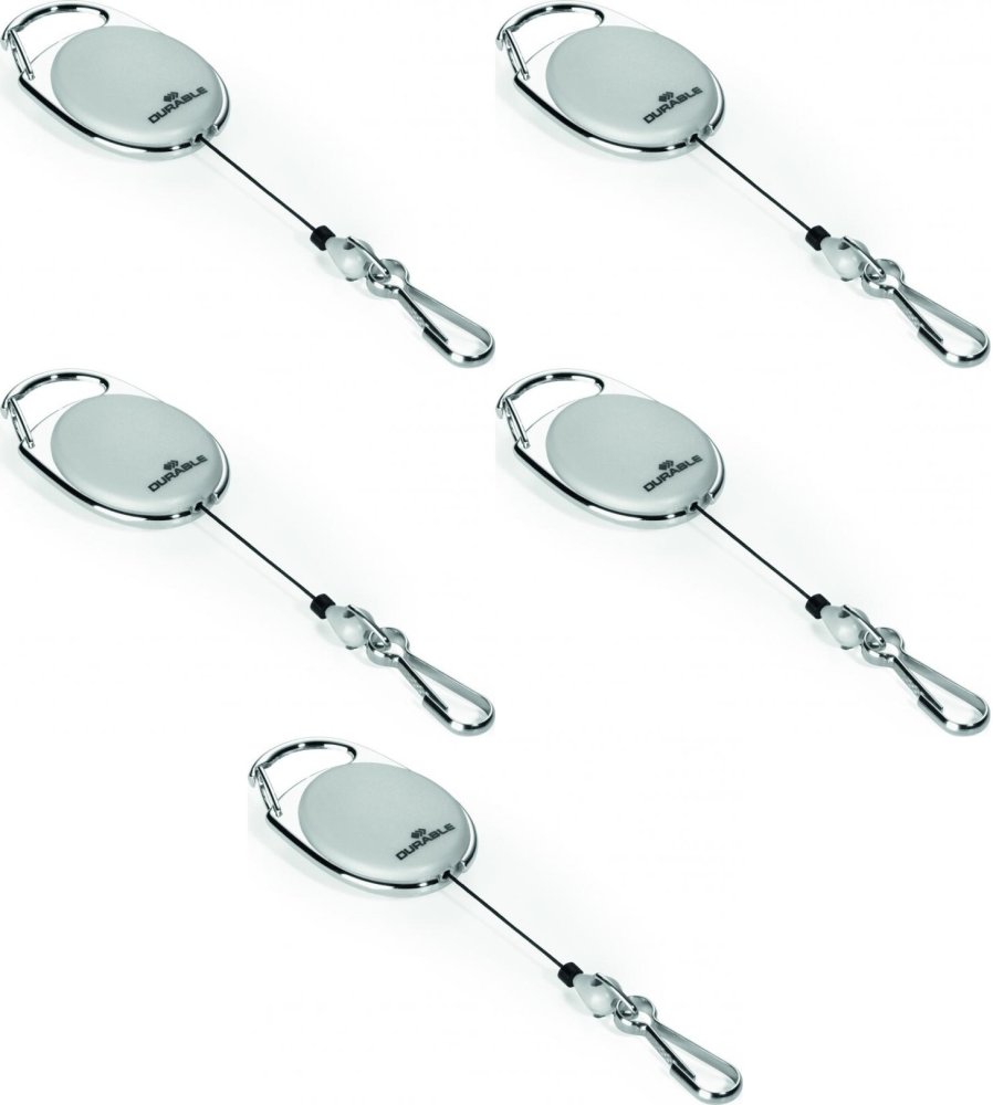 5x Mechanizm ściągający Durable Jojo Style, metalowe zapięcie - karabińczyk, linka 80cm, szary