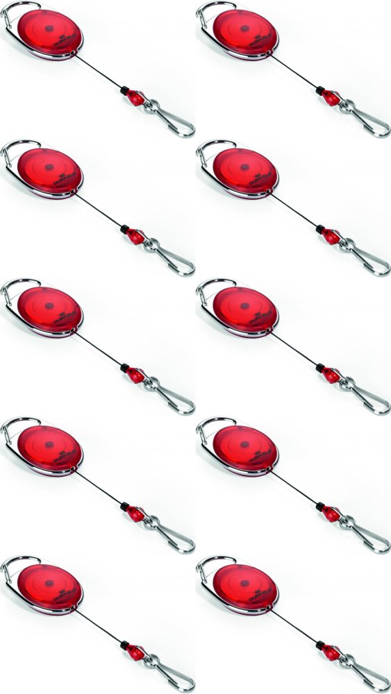 10x Mechanizm ściągający Durable Jojo Style, metalowe zapięcie - karabińczyk, linka 80cm, czerwony
