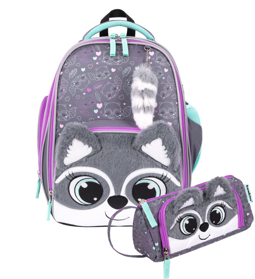 Zestaw: Plecak szkolny Bambino premium B8 Racoon + piórnik saszetka Bambino Racoon
