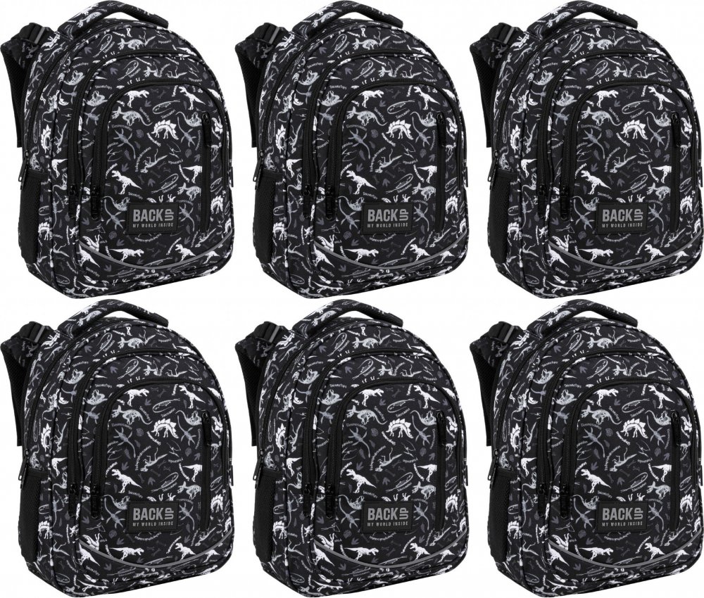 6x Plecak szkolny BackUP 4 model R 114, trzykomorowy, 24l, 39x27x20cm, czarny