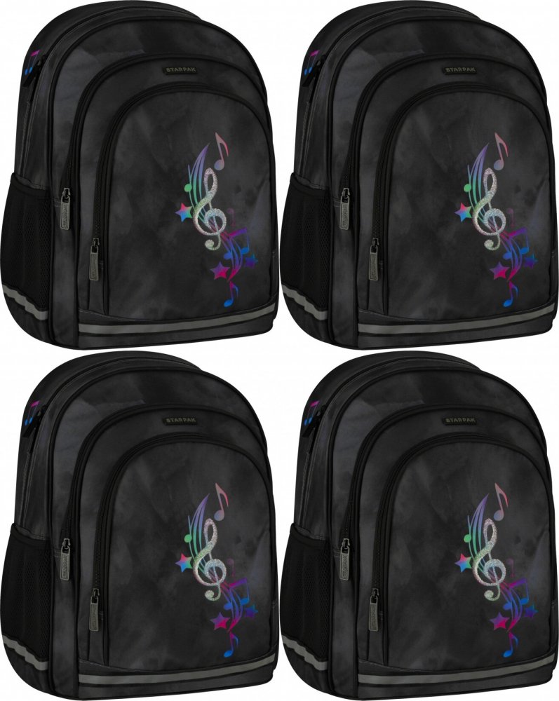 4x Plecak szkolny Starpak Music, jednokomorowy, 23l, 39.5x29x20cm, grafitowy