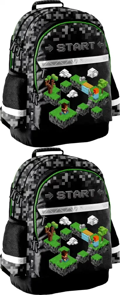 2x Plecak szkolny Paso Game, dwukomorowy, 41x28x18cm, czarno-zielony