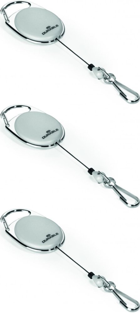 3x Mechanizm ściągający Durable Jojo Style, metalowe zapięcie - karabińczyk, linka 80cm, szary