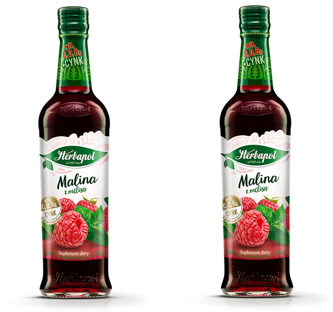 2x syrop Herbapol Owocowa Spiżarnia, malina z melisą, 420ml
