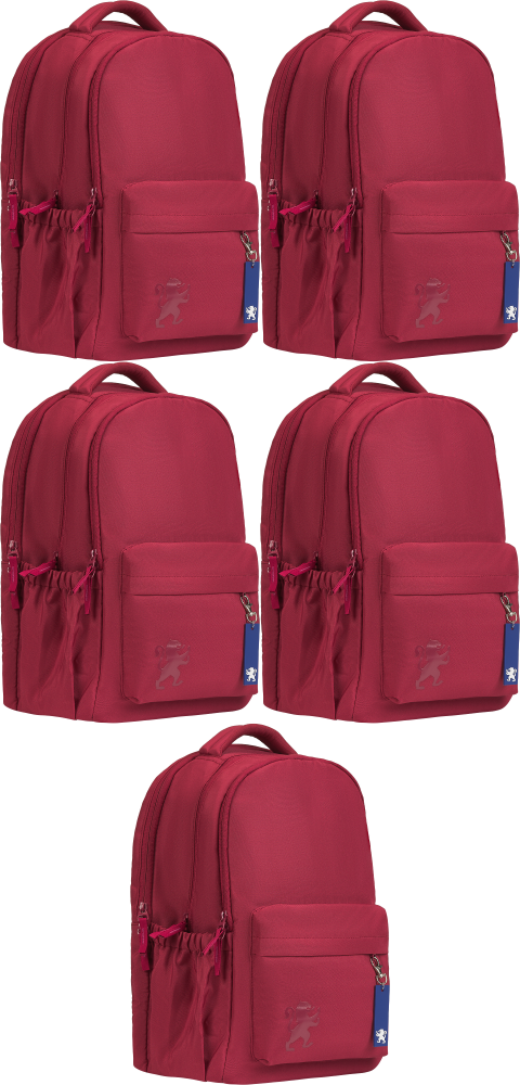 5x Plecak szkolny Oxford School, trzykomorowy, 26l, żurawinowy