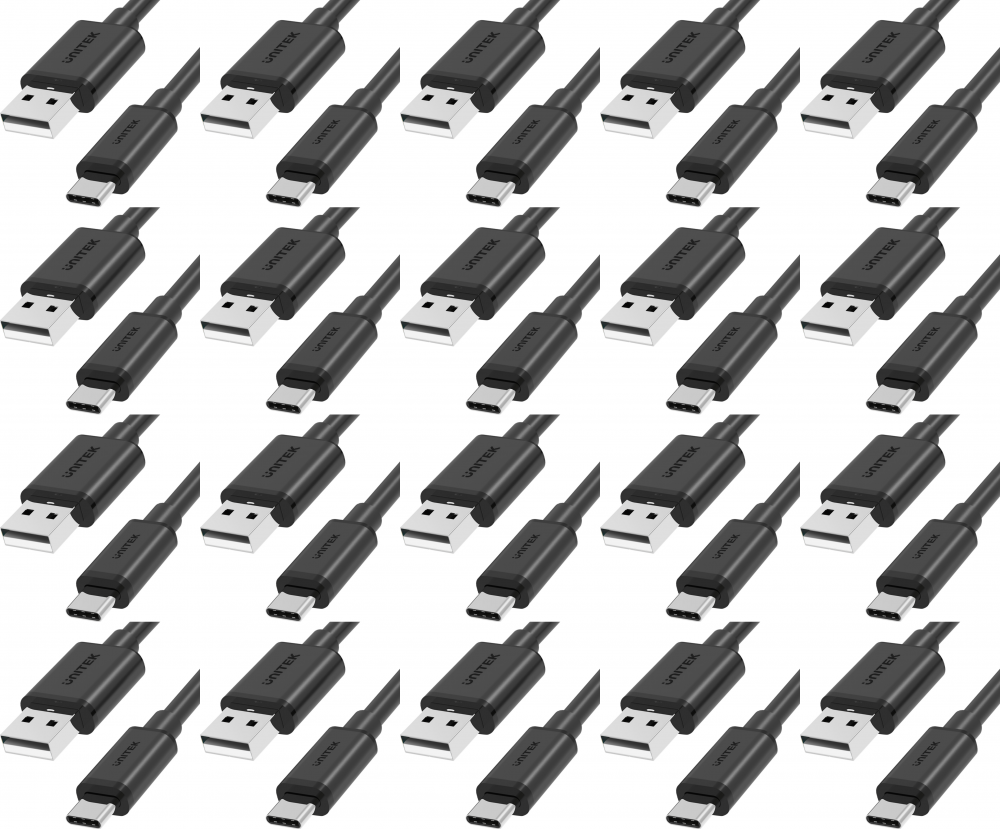 20x Kabel USB-A - USB-C Unitek, 0.5m, czarny