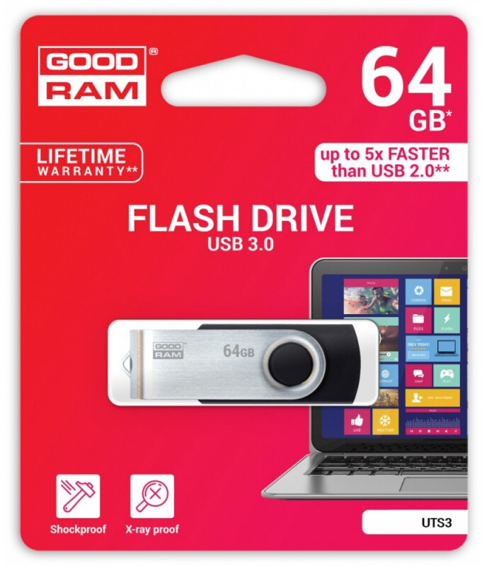 Pendrive GoodRam Twister, 64GB, USB 3.0, czarno-srebrny