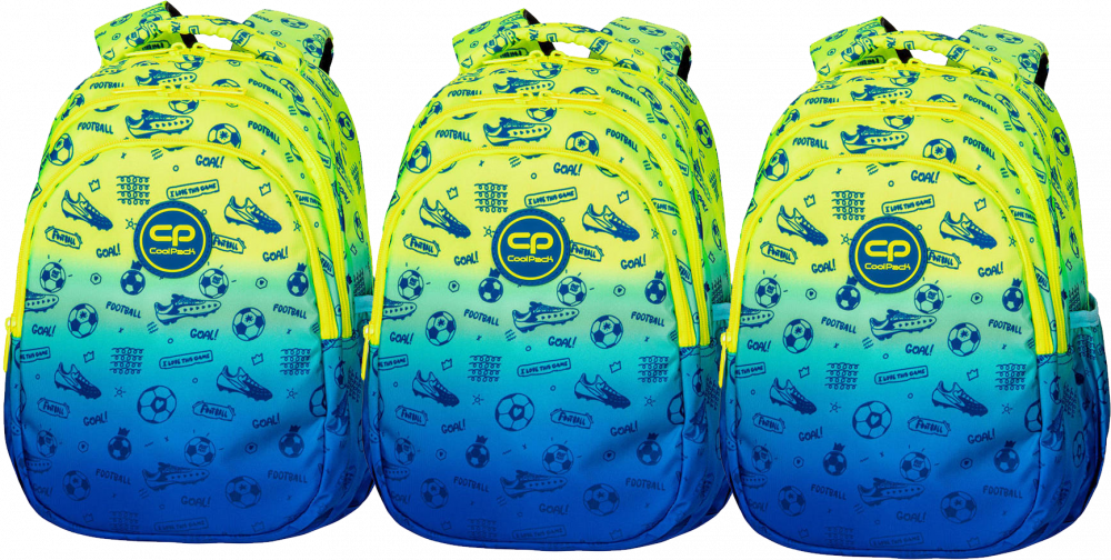 3x Plecak szkolny CoolPack Jerry Football 2T, trzykomorowy, 21l