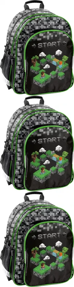 3x Plecak szkolny Paso Minecraft, dwukomorowy, 38x29x16cm