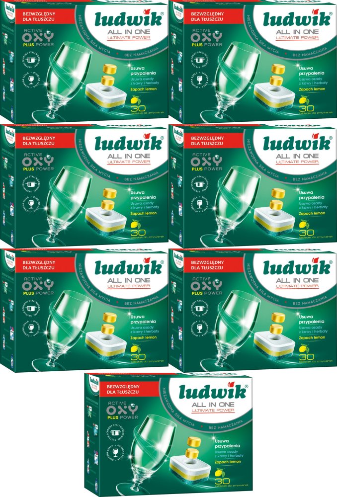 7x Tabletki do zmywarek Ludwik, All in One Ultimate Power, cytrynowy, 30 sztuk