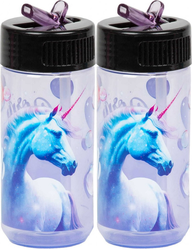 2x Bidon na wodę Derform A Jednorożec 15, 330ml, przezroczysty fioletowy