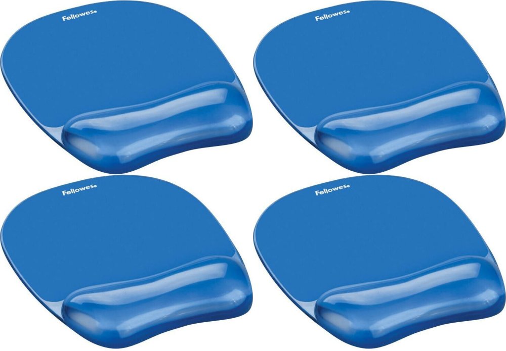 4x Podkładka żelowa pod mysz i nadgarstek Fellowes Crystal, 14x202x230mm, niebieski