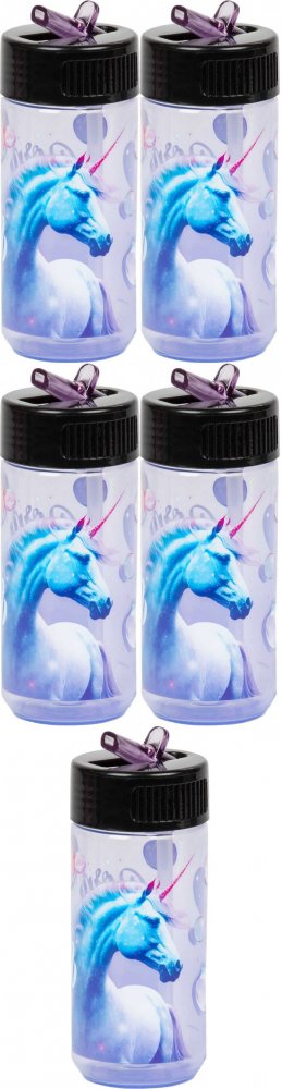 5x Bidon na wodę Derform A Jednorożec 15, 330ml, przezroczysty fioletowy