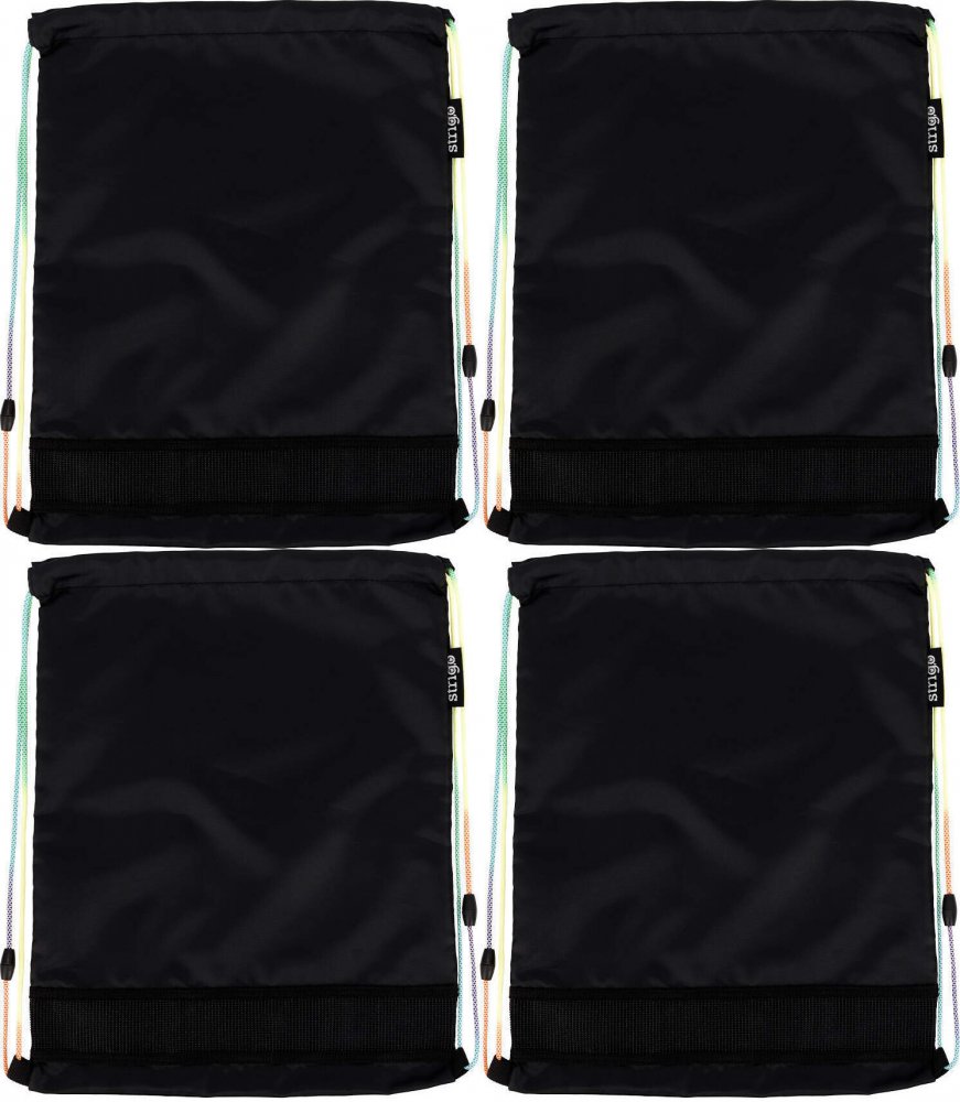 4x Worek na buty Strigo Classic, 35x45cm, czarny, z kolorowymi sznurkami