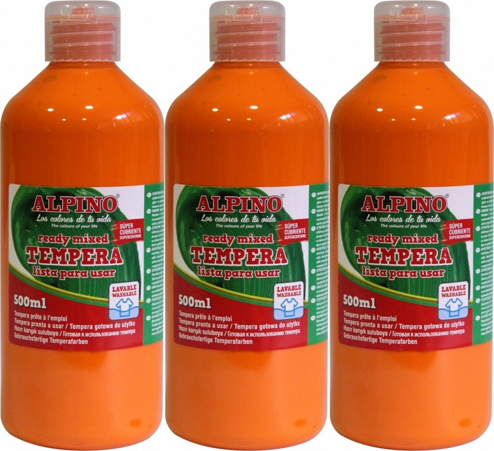3x Farba plakatowa Alpino, w butelce, 500ml, pomarańczowy