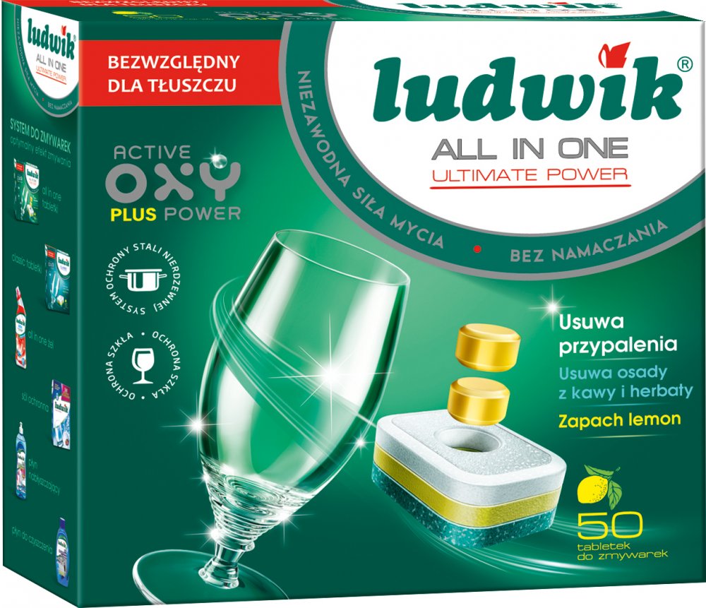 Tabletki do zmywarek Ludwik All in One P-Free, cytrynowy, 900g, 50 sztuk