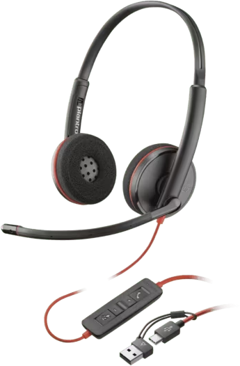 Słuchawki przewodowe Plantronics Blackwire C3220 USB-A/C, 8X2J9A6 (następca C320 M), czarny/czerwony kabel