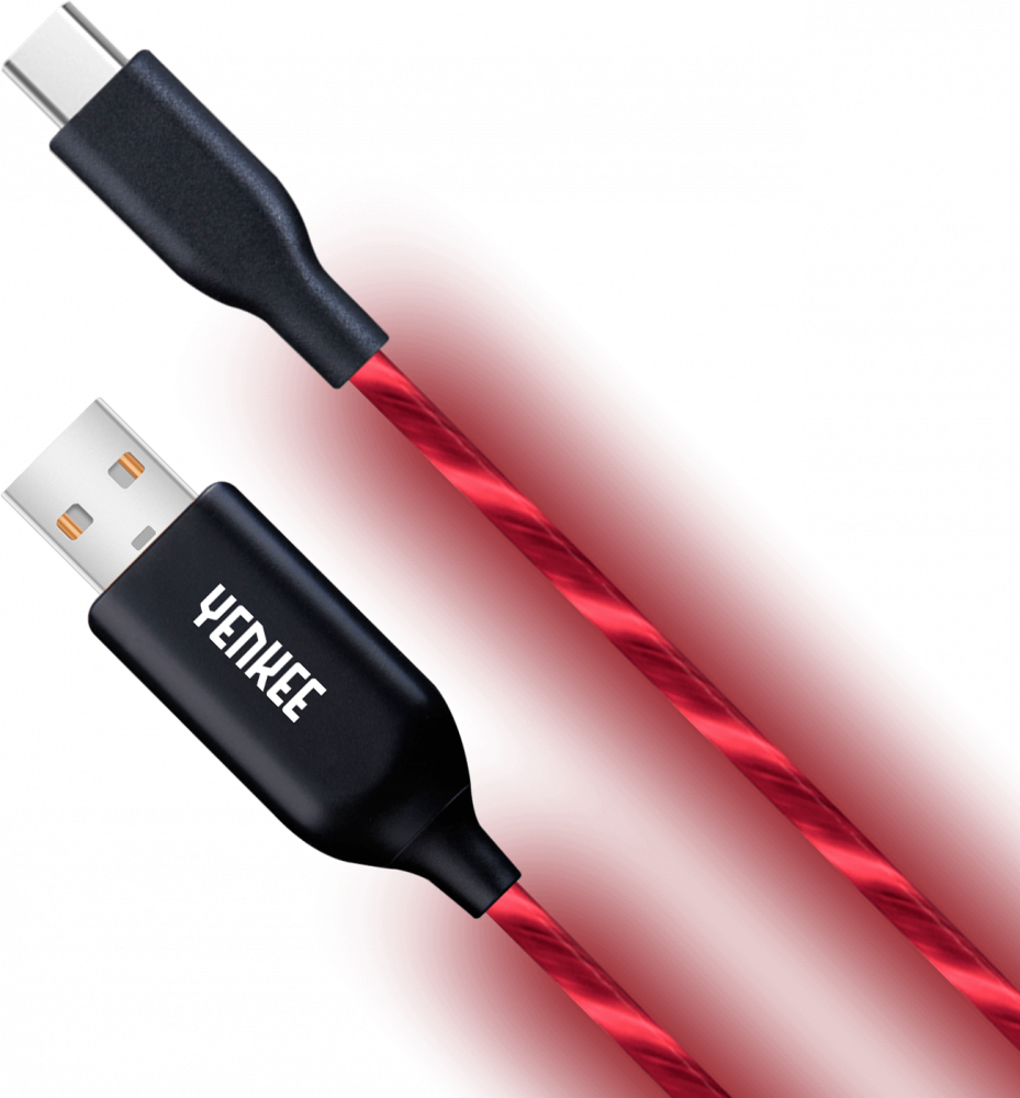 Kabel USB - USB typ C Yenkee YCU 341 RD, LED, 1m, czerwony