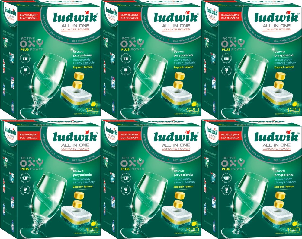 6x Tabletki do zmywarek Ludwik All in One Ultimate Power, cytrynowy, 2.16kg, 120 sztuk