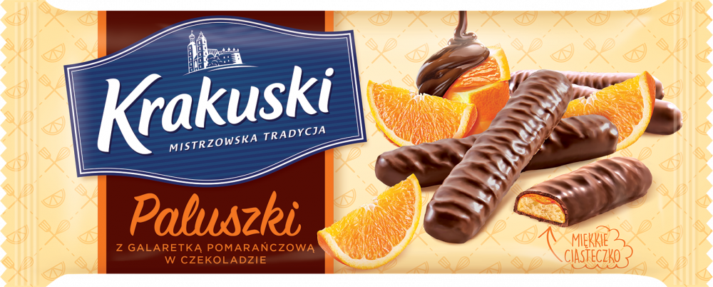 Ciastka paluszki z galaretką Krakuski, pomarańczowy, 144g