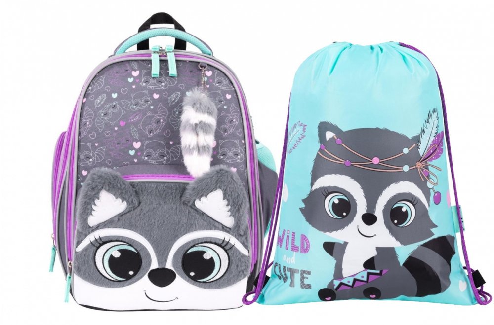 Zestaw: Plecak szkolny Bambino premium B8 Racoon + worek na buty Bambino Racoon