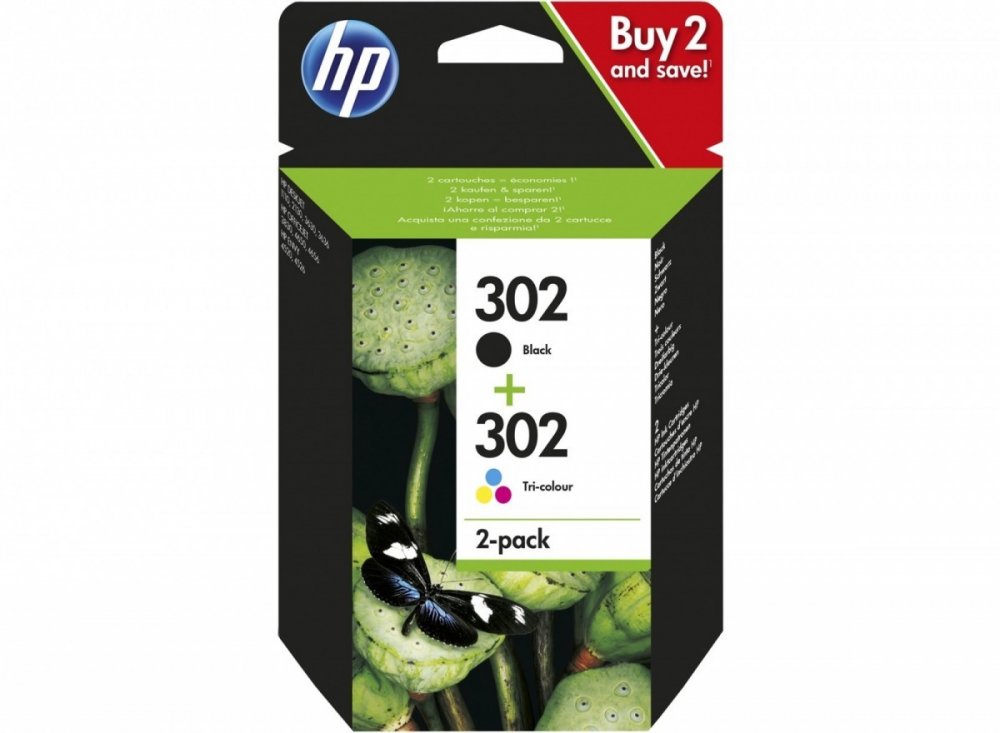 Tusz HP 302 (X4D37AE), 190 stron/165 stron, black (czarny)/ CMY cyan (błękitny), magenta (purpurowy), yellow (żółty)