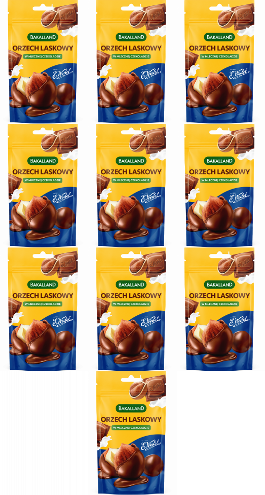10x Orzechy laskowe Bakalland, w mlecznej czekoladzie Wedel, 72g