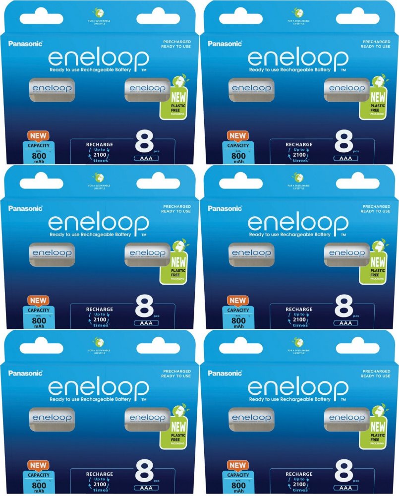 6x Akumulator Panasonic Eneloop, AAA, 800mAh, 8 sztuk