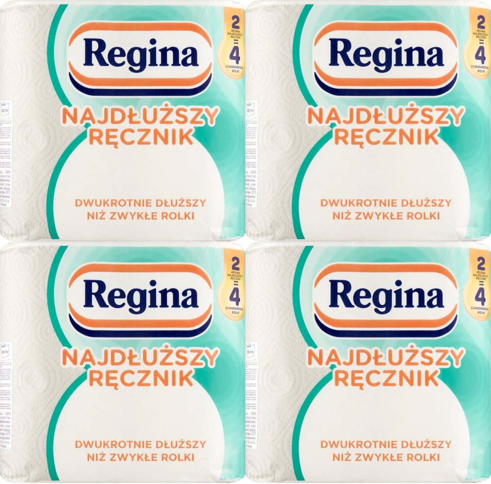 4x Ręcznik papierowy Regina Najdłuższy Ręcznik, 2-warstwowy, w roli, 2 rolki, biały