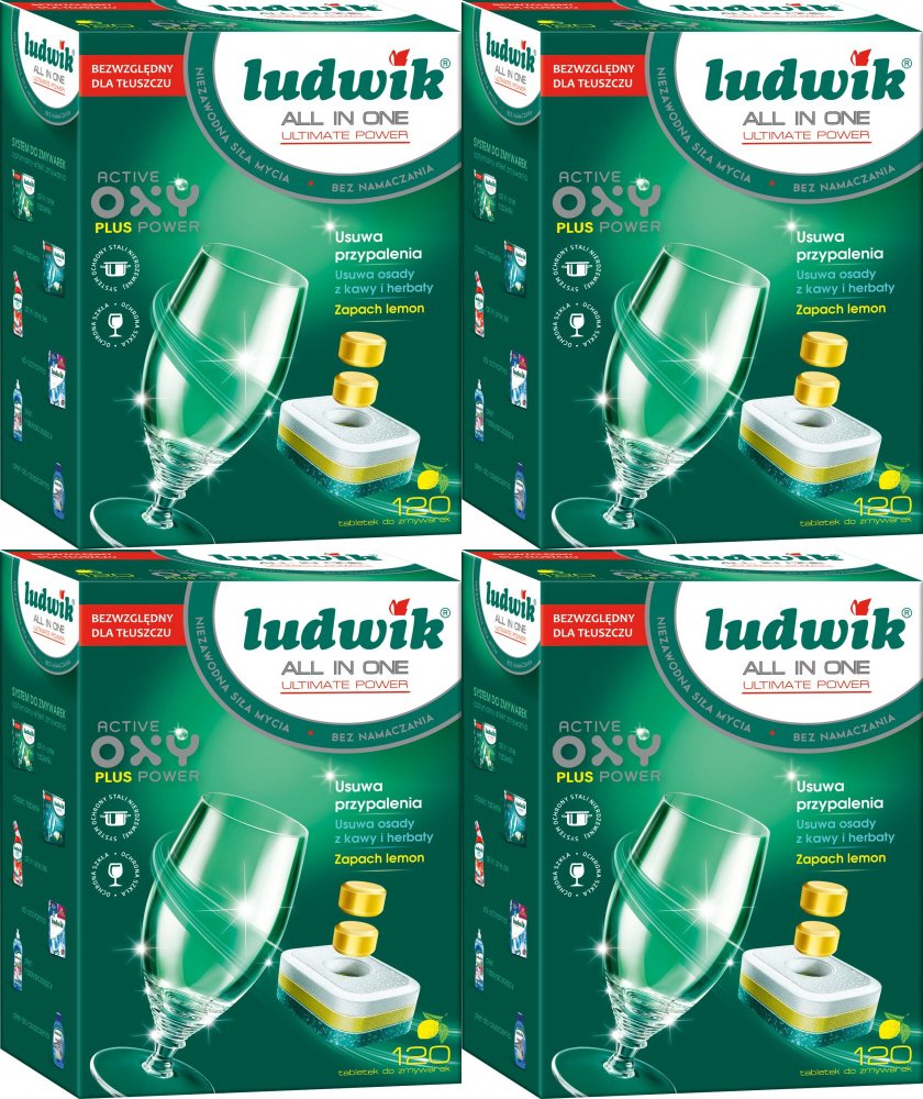 4x Tabletki do zmywarek Ludwik All in One Ultimate Power, cytrynowy, 2.16kg, 120 sztuk