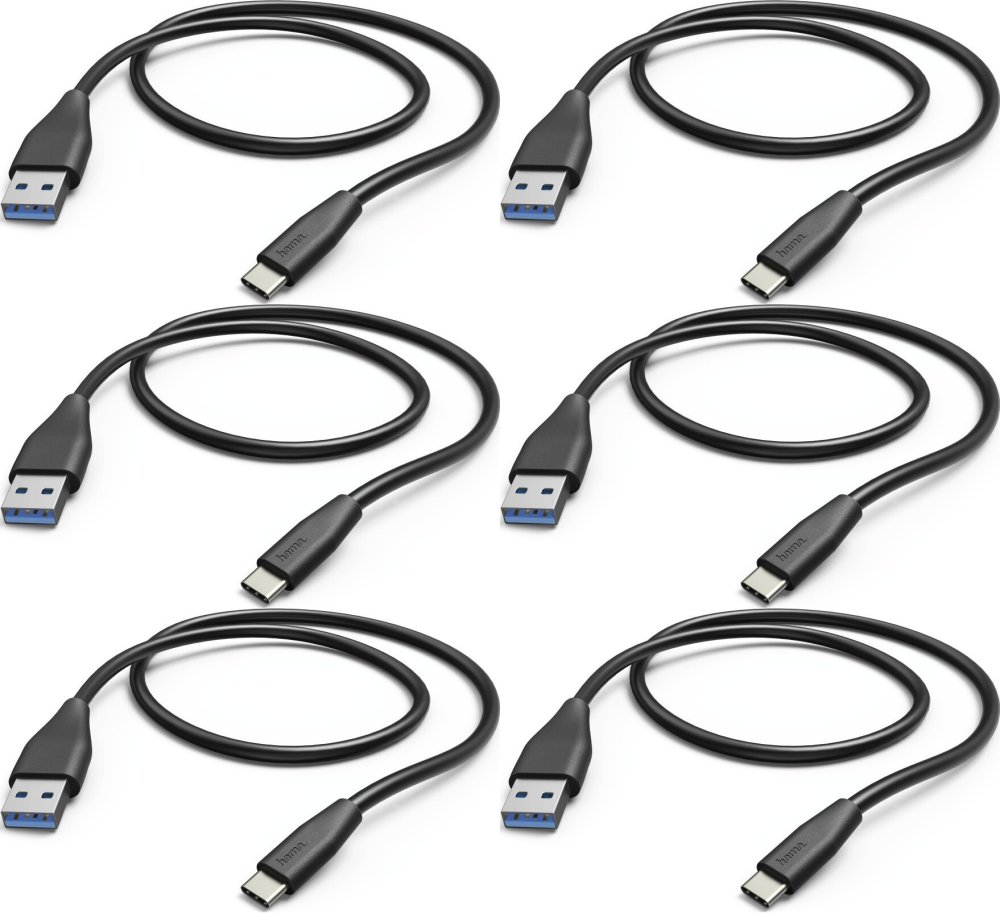 6x Kabel ładujący Hama Typ C - USB 3.1, 1.5m, czarny