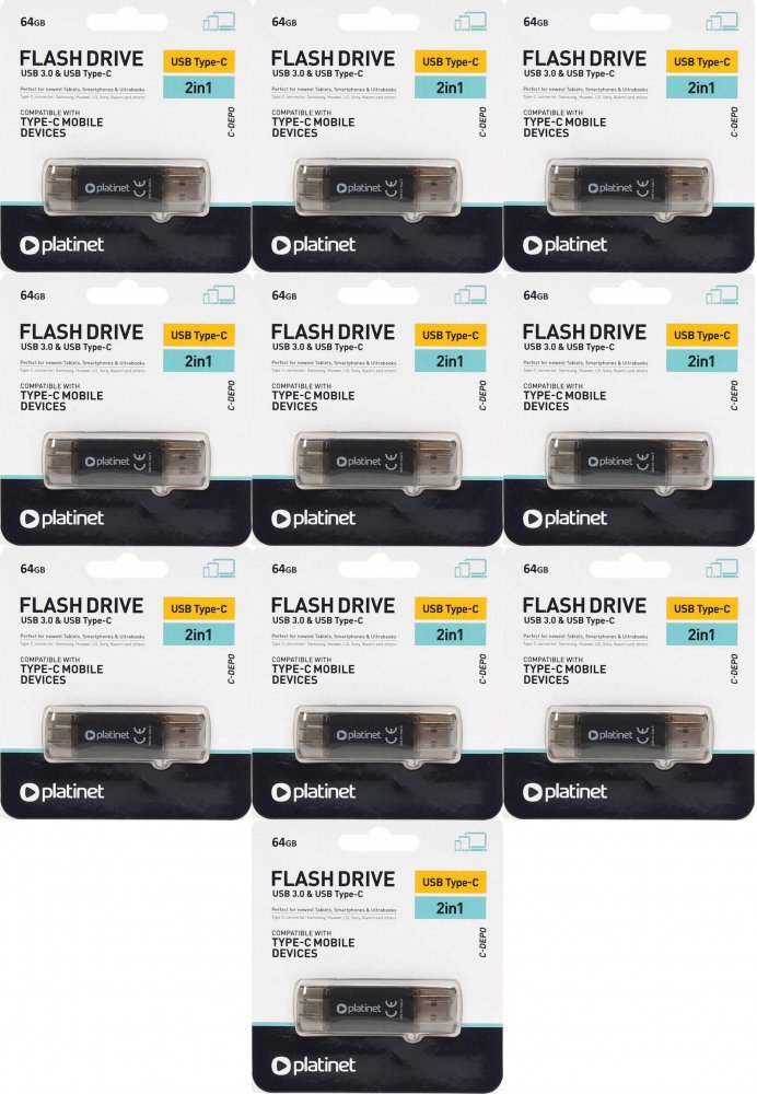 10x Pendrive Platinet C-Depo 2 w 1, 64GB, USB 3.0, czarny