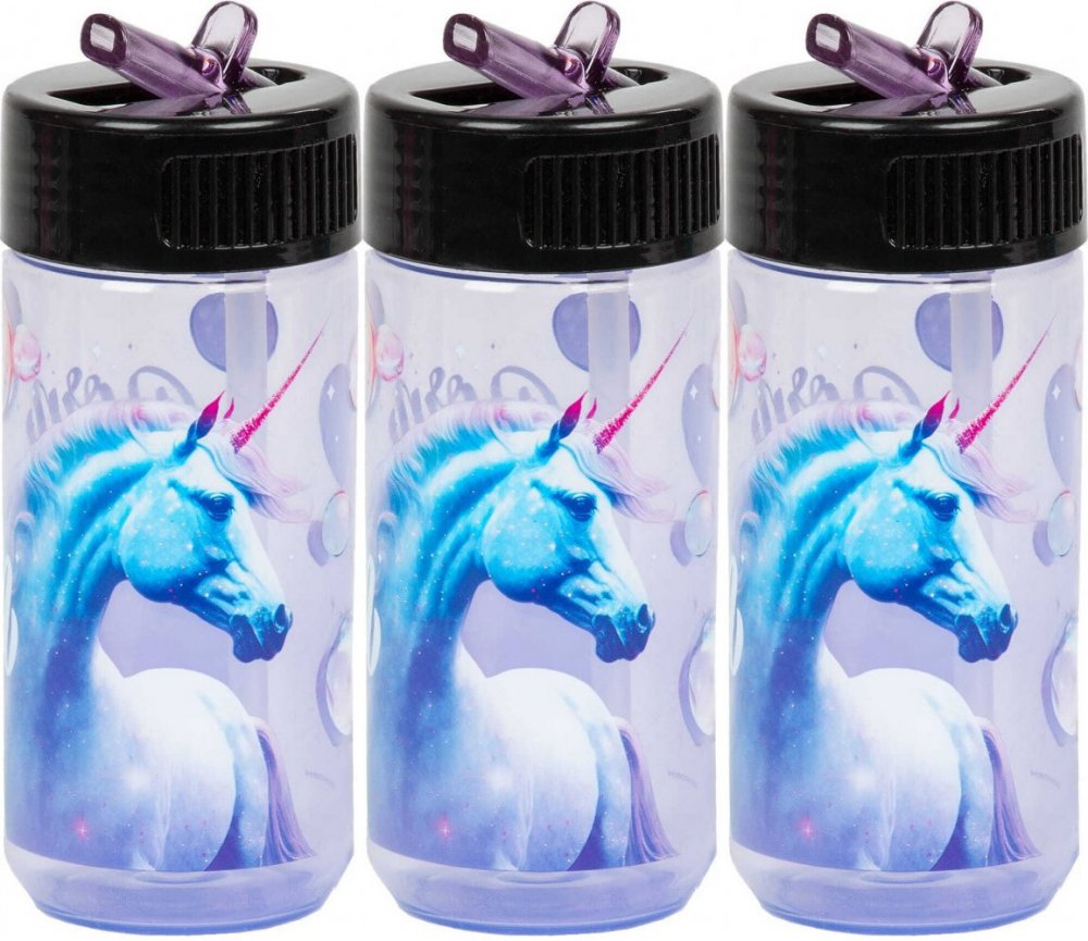 3x Bidon na wodę Derform A Jednorożec 15, 330ml, przezroczysty fioletowy