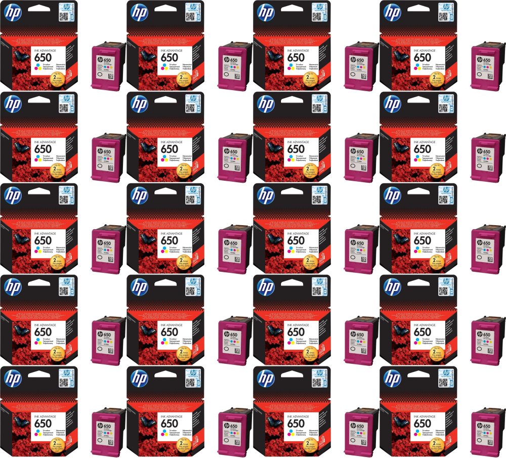 20x Tusz Hp 650 (CZ102AE), 200 stron, CMY cyan (błękitny), magenta (purpurowy), yellow (żółty)
