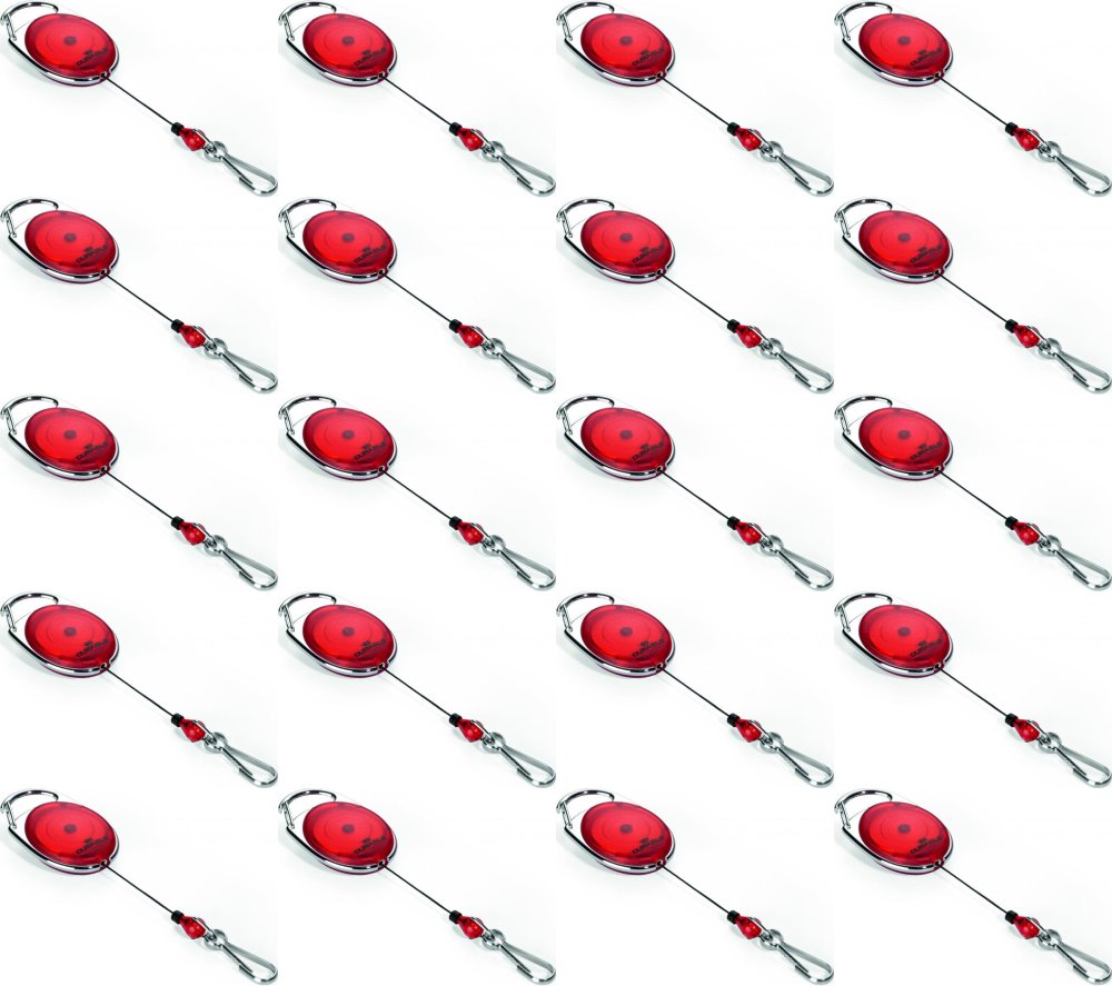 20x Mechanizm ściągający Durable Jojo Style, metalowe zapięcie - karabińczyk, linka 80cm, czerwony