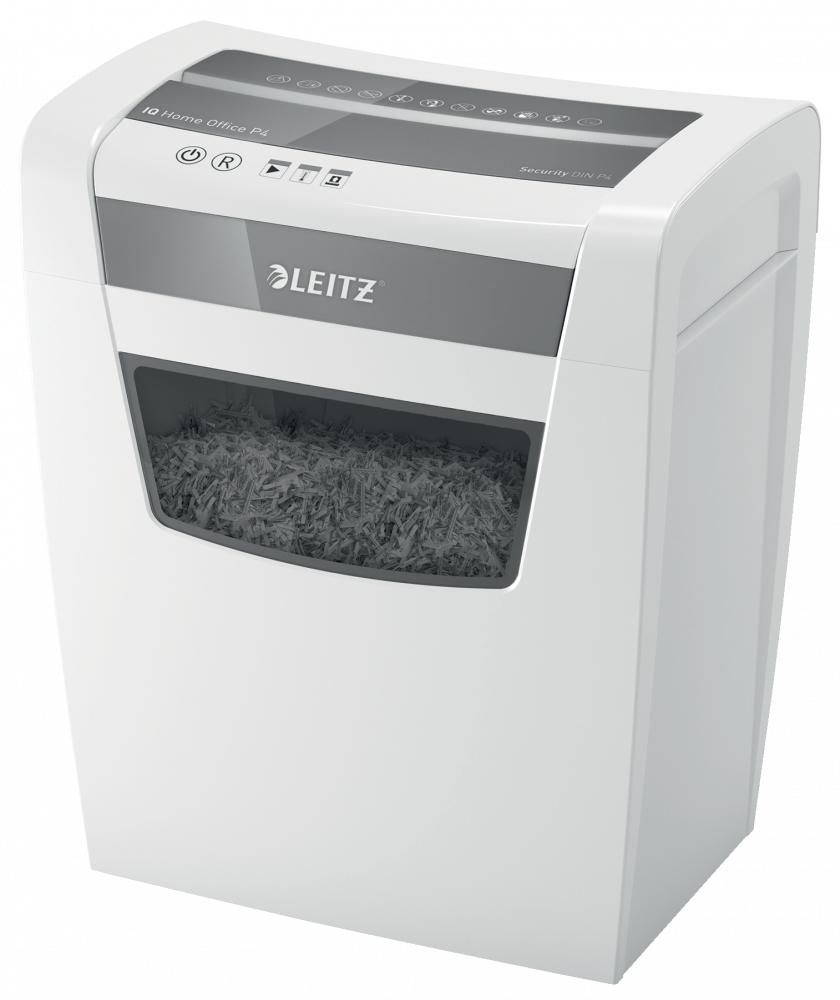 Outlet: USZKODZONE OPAKOWANIE Niszczarka do papieru Leitz IQ Home Office P4, konfetti 4x28mm, 10 kartek, P-4 DIN, biały