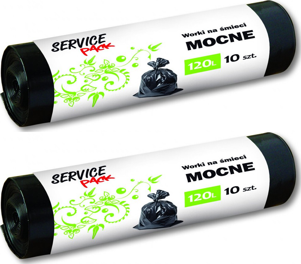 2x Worki na śmieci Service Pack, mocne, na odpady zmieszane, 120l, 10 sztuk, czarny