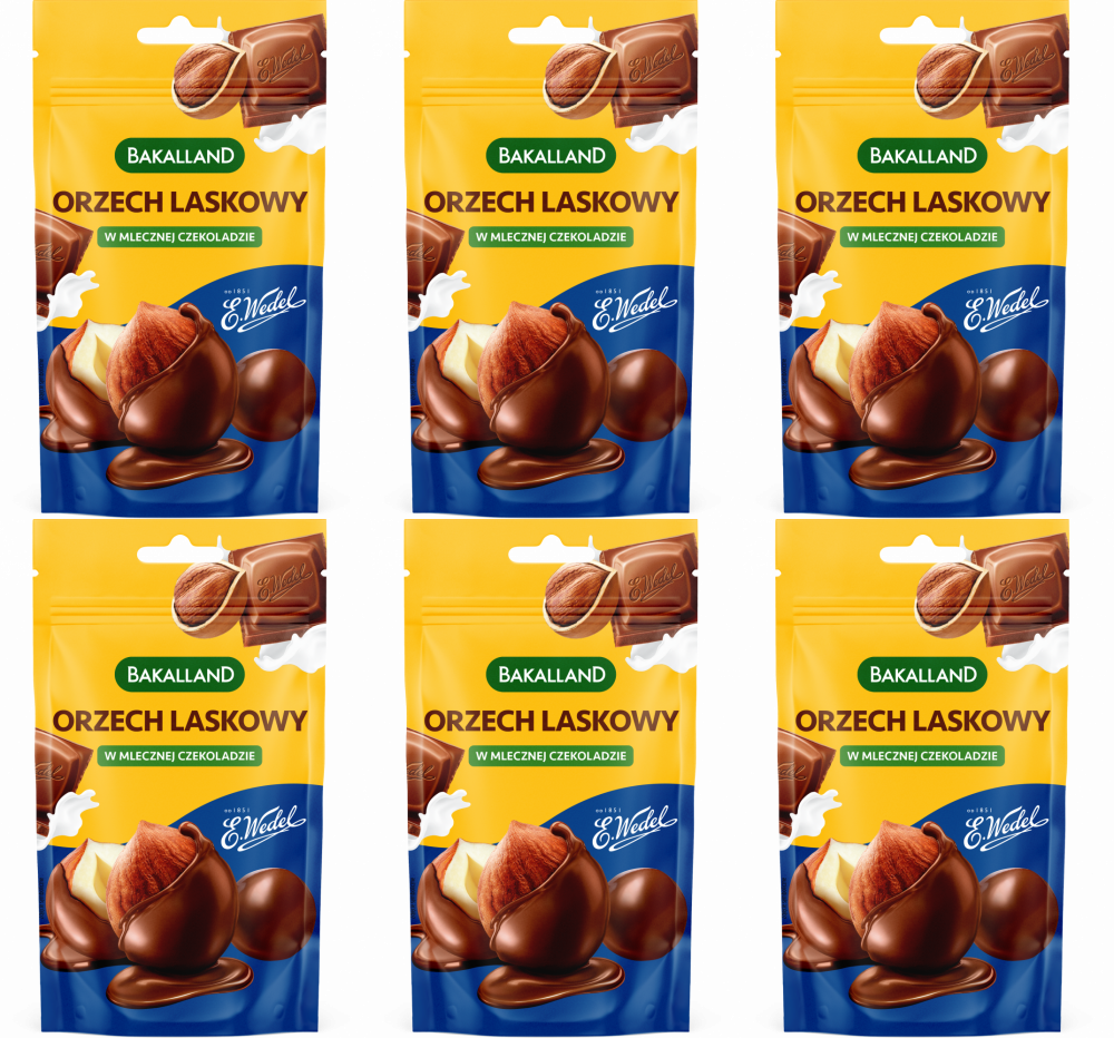 6x Orzechy laskowe Bakalland, w mlecznej czekoladzie Wedel, 72g